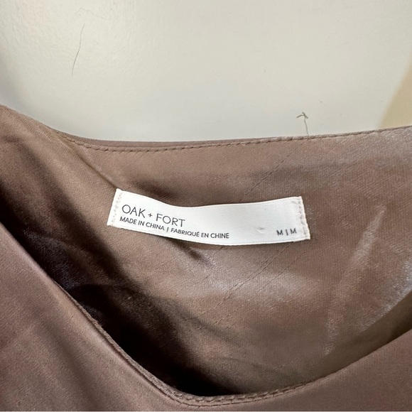 OAK + FORT Satin Slip Dress in Taupe Brown - Picture 2 of 2